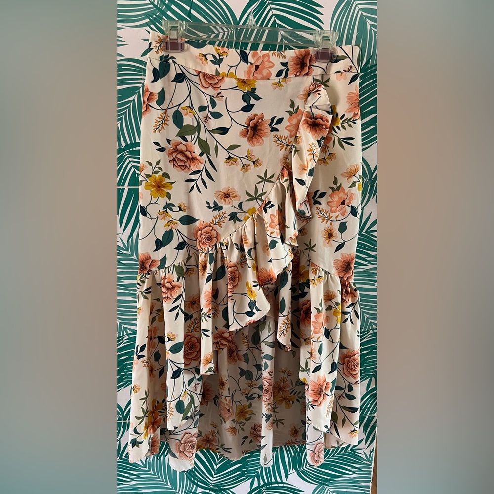 Milk & Honey faux wrap high low ruffle skirt floral